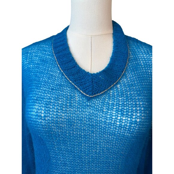 ZARA Small Open-Knit Sweater Sheer Teal/Blue Wool & Polyamide Blend - Picture 4 of 14